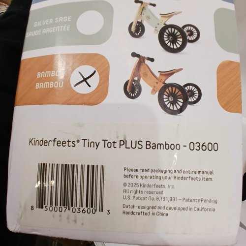 KINDERFEETS BAMBOO TINY TOT PLUS TODDLER TRICYCLE / BALANCE BIKE - NATURAL (MODEL: 03600) image 4