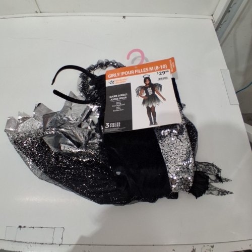 3PC DARK SPARKLE ANGEL COSTUME - MEDIUM 8-10 - BLACK SILVER image 2