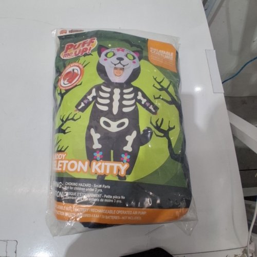 UNISEX KIDS INFLATABLE FULL-BODY SKELETON KITTY COSTUME - CHILD 7-10 YRS - BLACK image 2