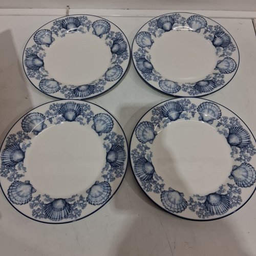 4PK KRAVET X POTTERY BARN SHELL BORDER PORCELAIN SALAD PLATES - 8.75" - BLUE/WHITE (MODEL: 4000635) image 3