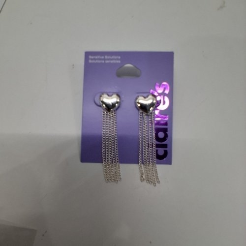 1PR GIRLS CLAIRE'S HEART CHAIN DROP EARRINGS - SILVER (STYLE: 90624-8) image 3
