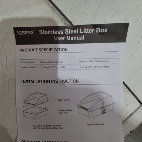 KISENG STAINLESS STEEL CAT LITTER BOX - 23" X 14" - DARK GREY image 2