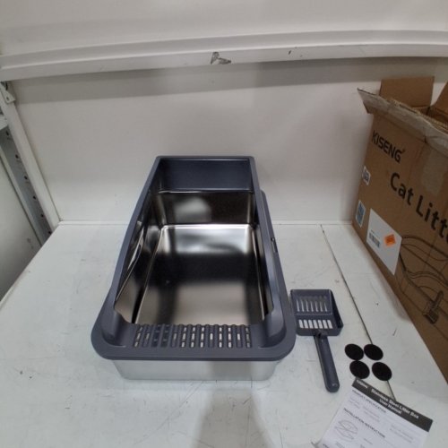 KISENG STAINLESS STEEL CAT LITTER BOX - 23" X 14" - DARK GREY image 3
