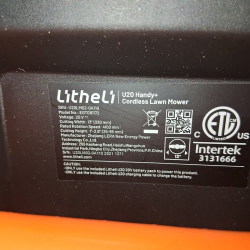 LITHELI CORDLESS LAWN MOWER WITH ADJUSTABLE HEIGHT - 16" - 20V - WHITE/GREY (MODEL: EGT010185) image 7