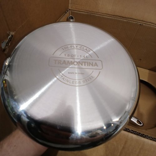 3PC TRAMONTINA TRI-PLY CLAD COOKWARE SET - 8" SKILLET / 1.5QT POT - STAINLESS STEEL image 4