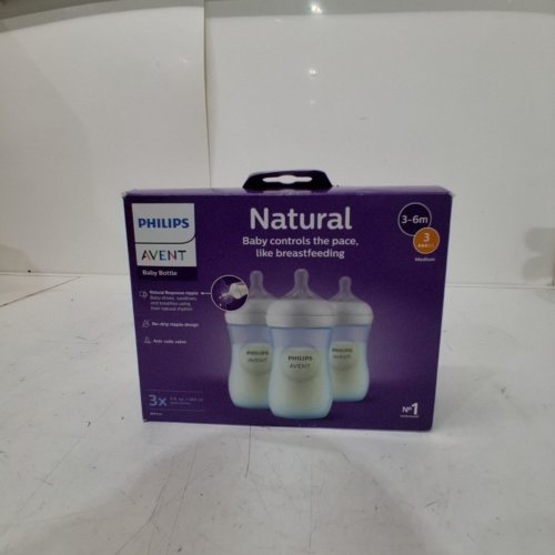 3PK PHILIPS AVENT NATURAL BABY BOTTLES WITH NATURAL RESPONSE NIPPLES - MEDIUM FLOW - FLOW 3 - 9OZ - BLUE TRANSPARENT (MODEL: SCY903/23) image 3