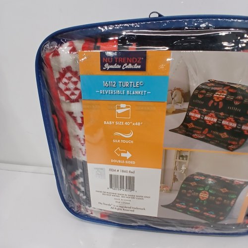 NU TRENDZ REVERSIBLE SILKY TOUCH SMALL THROW BLANKET - 40" X 48" - RED (STYLE: 16112/1860 TURTLE) image 2