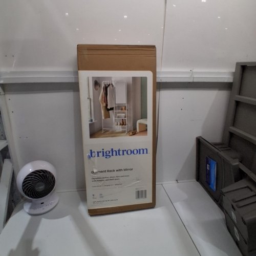 BRIGHTROOM METAL GARMENT RACK WITH MIRROR AND SHELVING - WHITE image 2