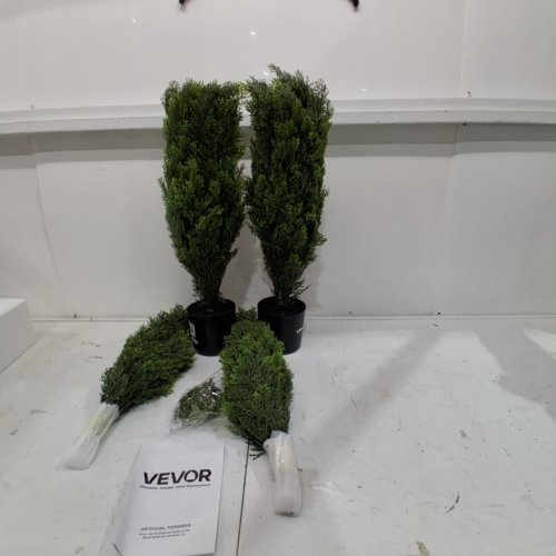 2PK INDOOR/OUTDOOR ARTIFICIAL CEDAR TOPIARY TREES WITH EXTRA LEAVES AND POT - 3FT EACH - GREEN/BLACK (MODEL: SM-BS-90) image 2