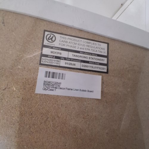 U BRAND LINEN CORK LINEN BULLETIN BOARD - 17" X 23" - WHITE WOOD image 2