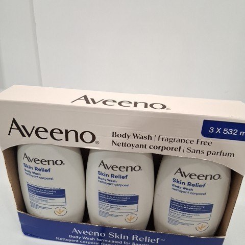 3PK AVEENO SKIN RELIEF BODY WASH SENSITIVE SKIN - 532 ML - FRAGRANCE FREE image 2