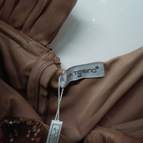2PC VIA TORINO WOMENS OFF THE SHOULDER PLEATED SEQUINED EVENING GOWN - 48 - BROWN image 3