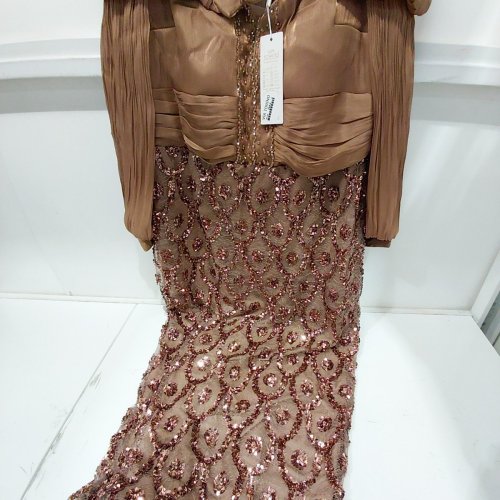 2PC VIA TORINO WOMENS OFF THE SHOULDER PLEATED SEQUINED EVENING GOWN - 48 - BROWN image 4