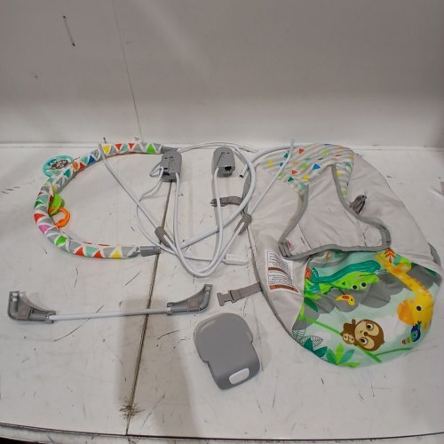 BRIGHT STARTS SAFARI FUN PORTABLE 3-POINT HARNESS VIBRATING BOUNCER WITH TOY BAR - SAFARI/MULTICOLORED (MODEL: 12204) image 3