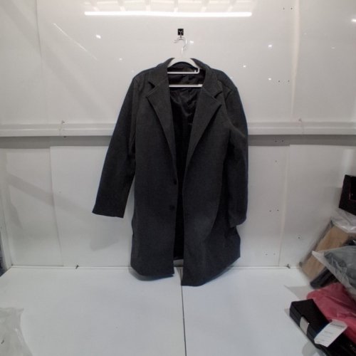 MEN'S LONG CASUAL WOOL BLEND TRENCH COAT - SMALL - CHARCOAL GRAY image 2