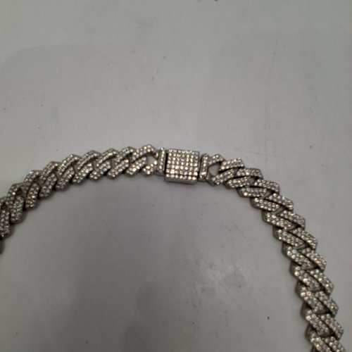 UNISEX DIAMOND CUT CUBIC ZIRCONIA ICED CUBAN LINK NECKLACE - 18"/13MM - SILVER-TONE. image 3