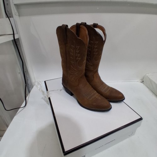 WOMEN'S ARIAT HERITAGE WESTERN R-TOE BOOTS- 9.5 WIDE CALF - DISTRESSED BROWN (STYLE:10001021) image 2