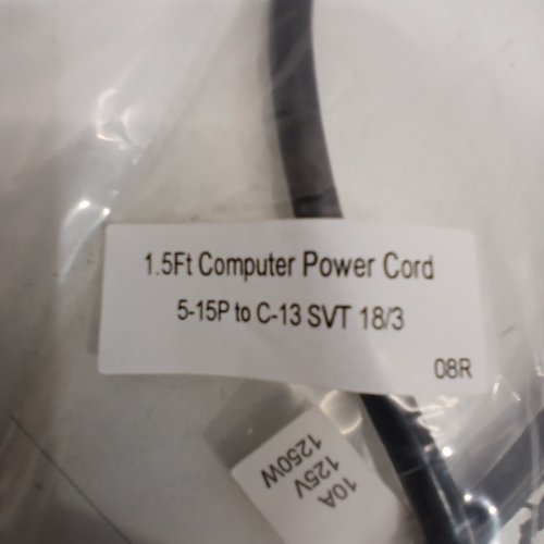 1.5FT COMPUTER POWER CORD - (10A, 125 V, 1250W) 5-15P TO C-13, SVT 18/3 - BLACK image 2