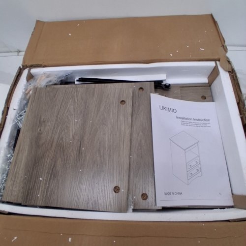 LIKIMIO MODERN BEDSIDE TABLE WITH DRAWERS - 15.8" X 15" X 23.6" - GREY OAK (MODEL: HK-CTG-01X) image 3