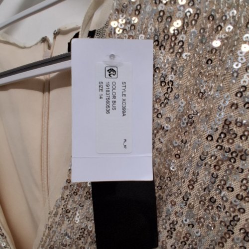 WOMEN'S XSCAPE LONG SLEEVE SEQUIN EVENING DRESS - 14 - BLACK/NUDE/CHAMPAGNE (STYLE: XC399A) image 3
