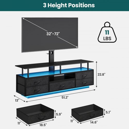 LED TV STAND WITH TV MOUNT CHARGING STATION AND STORAGE - FITS TVS UP TO 70" - BLACK (MODEL:AJ-DJ504285_1) image 2