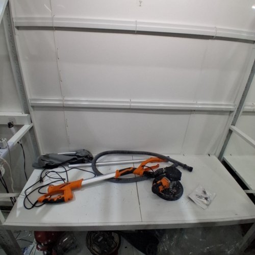 VELPAX ELECTRIC CORDED DRYWALL SANDER WITH LED LIGHT, VACUUM BAG AND ACCESSORIES - 1250 WATTS - 500-1800RPM SPEED - ORANGE/SILVER (MODEL: 225A) image 3