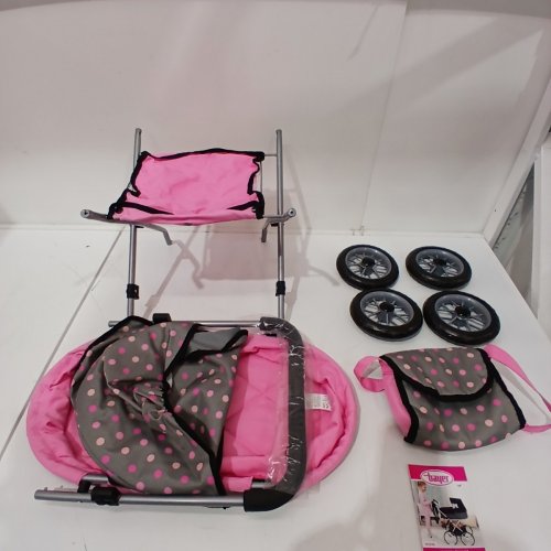 KID'S BAYER SMARTY DOLLS PRAM SMARTY TOY FOR DOLLS - 18" - GREY/PINK image 2
