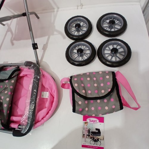 KID'S BAYER SMARTY DOLLS PRAM SMARTY TOY FOR DOLLS - 18" - GREY/PINK image 3