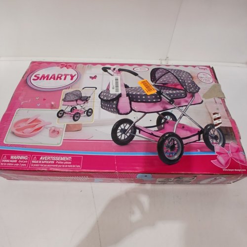 KID'S BAYER SMARTY DOLLS PRAM SMARTY TOY FOR DOLLS - 18" - GREY/PINK image 4
