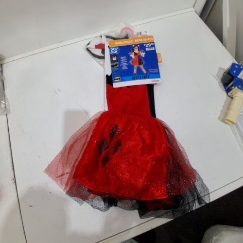 6PC GIRLS RUBIES DC HARLEY QUINN COSTUME - MEDIUM (8-10) - RED / BLACK image 2