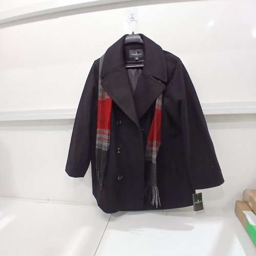 2PC WOMEN'S LONDON FOG DOUBLE BREASTED PEACOAT WITH SCARF - 2X - BLACK - (STYLE: L161608T93) image 2