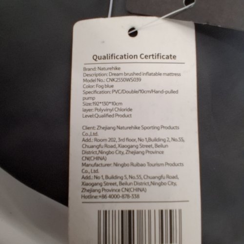 NATUREHIKE DOUBLE BRUSHED INFLATABLE MATTRESS - FULL - FOG BLUE (MODEL: CNK2550WS039) image 2