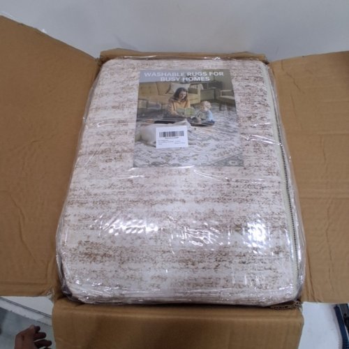 LOONGRUG WASHABLE NON-SLIP VINTAGE AREA RUG - 9FT X 12FT - LIGHT BEIGE image 2