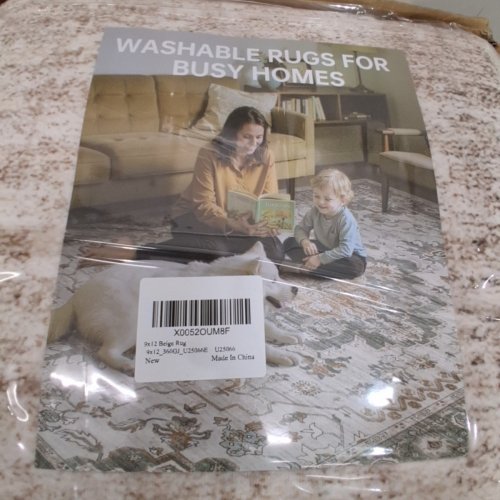 LOONGRUG WASHABLE NON-SLIP VINTAGE AREA RUG - 9FT X 12FT - LIGHT BEIGE image 3