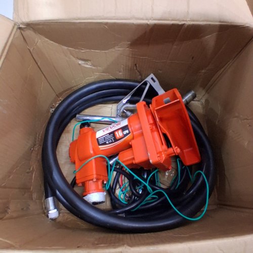 FUEL TRANSFER PUMP WITH AUTOMATIC NOZZLE AND DISCHARGE HOSE - 12V - 16GPM - ORANGE - (MODEL:KEX-16) image 2
