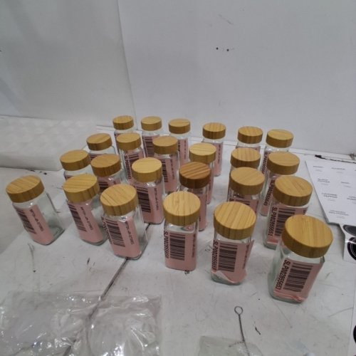 24PK DIMBRAH GLASS SPICE JARS WITH BAMBOO LIDS AND LABELS - 4OZ - CLEAR/BROWN image 2