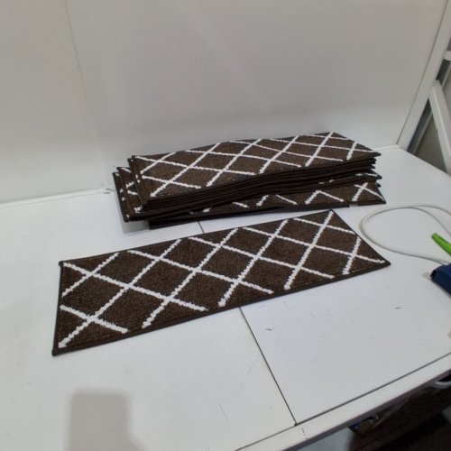 15PK HOMEER NON-SLIP WASHABLE STAIR TREADS -9" X 28" - BROWN/WHITE image 2