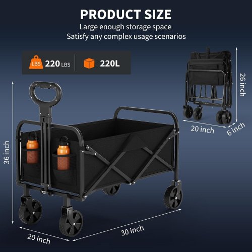GARVEE FOLDING FLAT STYLE CAMPING CART - 220 LBS CAPACITY - 36" X 20" X 30" - BLACK (ITEM: 7A2RZ) image 2
