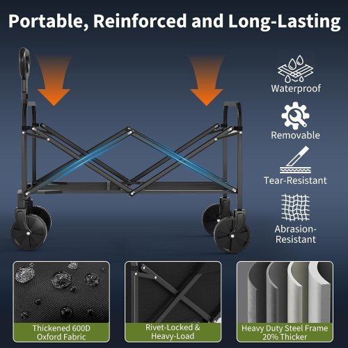 GARVEE FOLDING FLAT STYLE CAMPING CART - 220 LBS CAPACITY - 36" X 20" X 30" - BLACK (ITEM: 7A2RZ) image 3