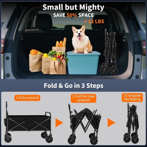 GARVEE FOLDING FLAT STYLE CAMPING CART - 220 LBS CAPACITY - 36" X 20" X 30" - BLACK (ITEM: 7A2RZ) image 5
