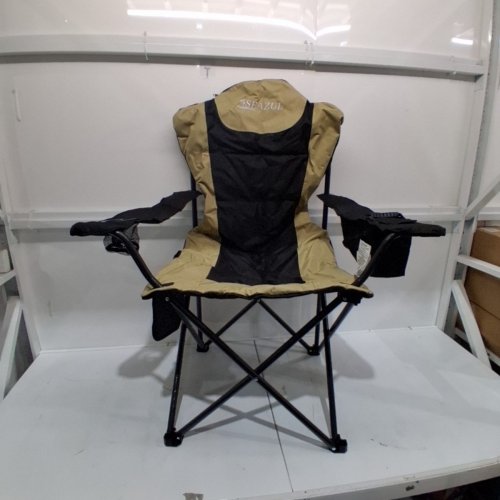 2PK SEAZUL DELUXE FOLDING FABRIC CHAIR WITH BOTTLE OPENER,COOLER POUCH,PHONE POUCH & CARRY BAG - 380LB MAX - BLACK/KHAKI (MODEL: 86014-2 KHAKI) image 2