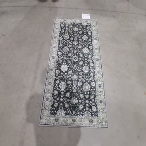 WASH LUXE MACHINE WASHABLE RUNNER RUG WITH BORDER & FLORAL MEDALLION PATTERN - 27" X 60" - DARK GREY/GREEN TONE (MODEL: TNC-27682) image 2