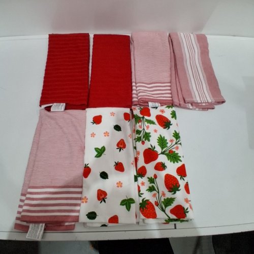 7PK MIKASA KITCHEN TOWELS - 17" X 28" - STRAWBERRIES/RED STRIPS (MODEL:3400550) image 2