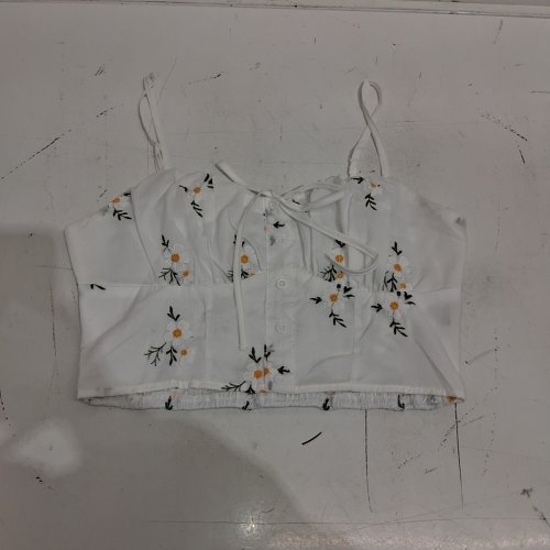 FLORAL EMBROIDERED CROPPED SLEEVELESS TOP - LARGE - WHITE/FLORAL image 2