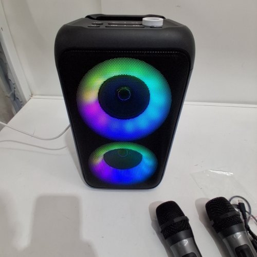 RGB PORTABLE BLUETOOTH SPEAKER KARAOKE MACHINE WITH 2 WIRELESS MICROPHONES - BLACK (MODE: T-08) image 2