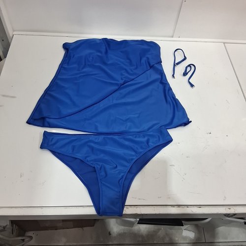 WOMEN'S RUFFLED STRAPLESS TANKINI SETS - LG - BLUE image 2