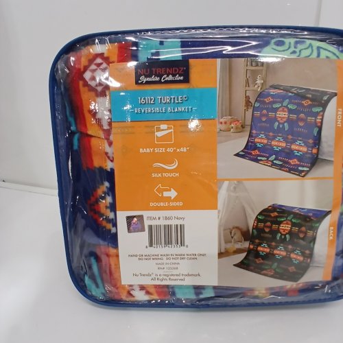 NU TRENDZ REVERSIBLE SILKY TOUCH SMALL THROW BLANKET - 40" X 48" - NAVY (STYLE: 16112/1860 TURTLE) image 2