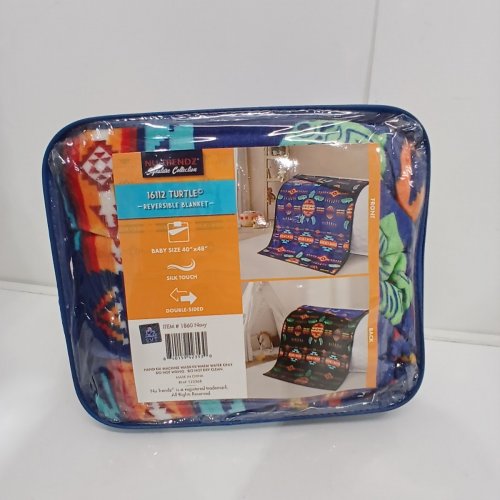 NU TRENDZ REVERSIBLE SILKY TOUCH SMALL THROW BLANKET - 40" X 48" - NAVY (STYLE: 16112/1860 TURTLE) image 3