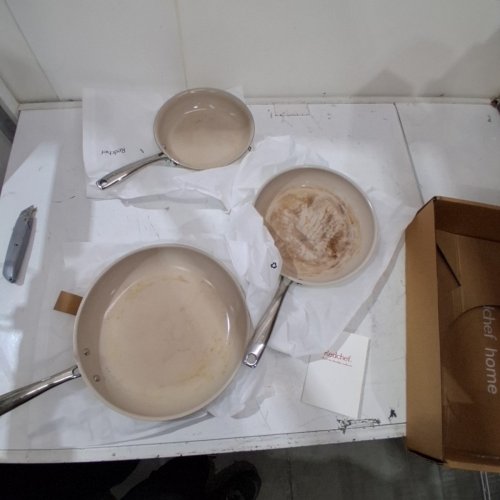3PC RED CHEF CERAMIC NON-STICK PANS GEMMA EDITION - 8" - 9.5" - 11" - CREAM/SILVER image 6