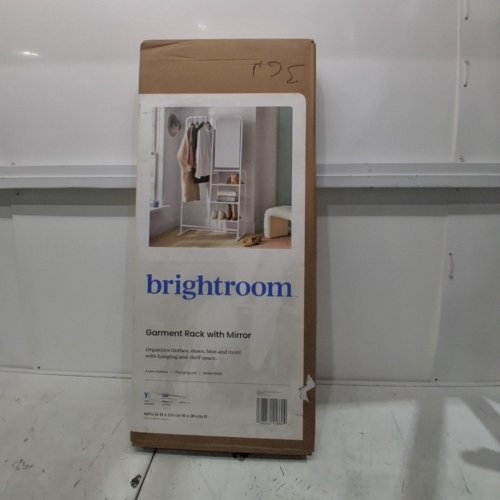 BRIGHTROOM METAL GARMENT RACK WITH MIRROR AND SHELVING - WHITE image 2